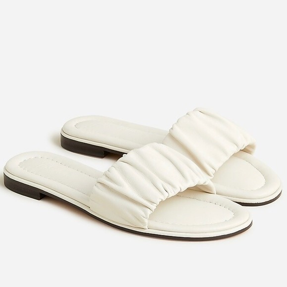 J. Crew Shoes - J.Crew Leather Ivory Menorca Scrunchie Strap Slide‎ Sandals Padded Footbed 7.5